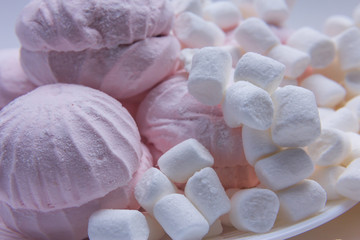 still life of pink and white marshmallow