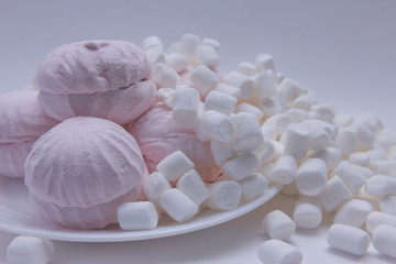 still life of pink and white marshmallow