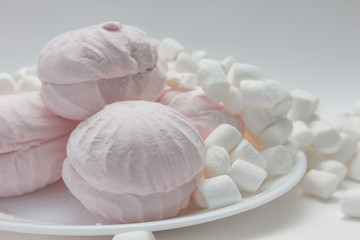still life of pink and white marshmallow