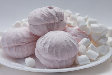 still life of pink and white marshmallow