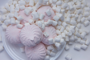 still life of pink and white marshmallow