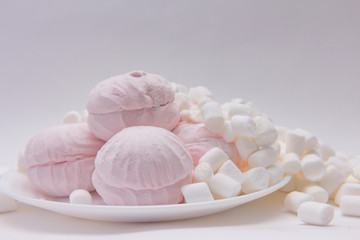 still life of pink and white marshmallow