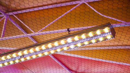 Colorful ceiling with lights on