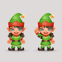 Elf girls santa claus female helper christmas new year 3d cartoon woman character design vector illustration