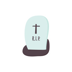 Fototapeta premium Gravestones Halloween icon. Grave Cross and R.I.P. text. Flat style cartoon sign. Ritual traditional symbol isolated on white. For cards, seasonal posters, flyer, brochure.
