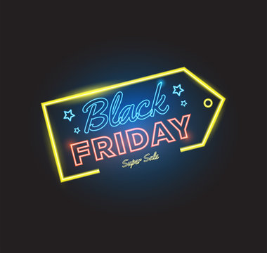 Black Friday neon advertisement sale vector background image