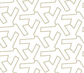 Seamless pattern with abstract geometric line texture, gold on white background. Light modern simple wallpaper, bright tile backdrop, monochrome graphic element
