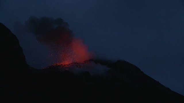 Incredible Eruption Lava Fountain At Stromboli Volcano