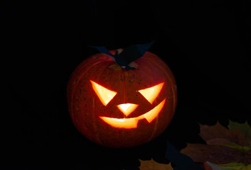 Halloween Pumpkin In A Mystic Forest At Night