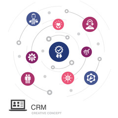 CRM colored circle concept with simple icons. Contains such elements as customer, management, relationship