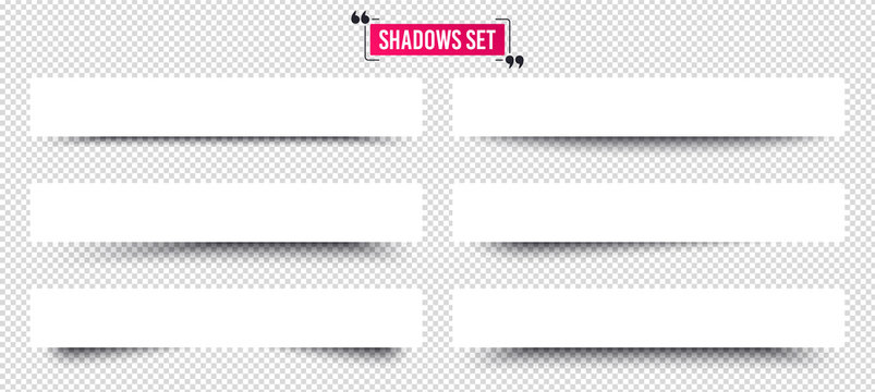 Banner shadows set. Page dividers on transparent background. Realistic shadows template. Three-dimensional volume behind an object or page. Quote frame design. Vector 3d banner template