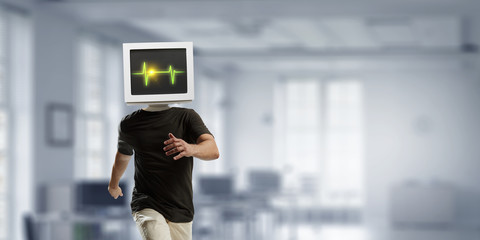 Monitor headed man. Mixed media