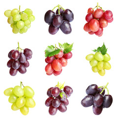 Set of fresh juicy grapes on white background