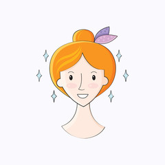 A pretty young woman smiles and looks straight ahead. Cartoon portrait of a happy girl. Icon with the image of a person s face. Avatar of a beautiful girl. Vector illustration.