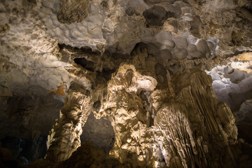 Thien Cung Cave sprawling natural grotto with intricate stalactite & stalagmite formations in Halong Bay Vietnam Indochina