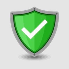 Check mark shield vector icon flat design