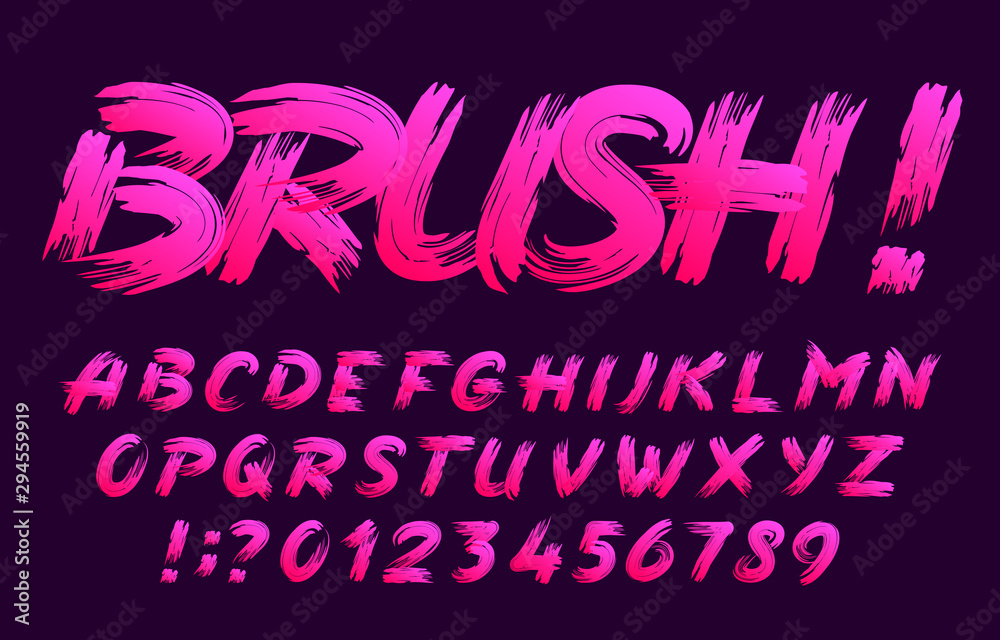 Fototapete brush alphabet font. uppercase handwritten brushstroke letters and numbers. stock vector typescript 