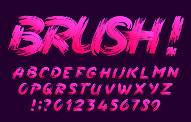 Obraz premium Brush alphabet font. Uppercase handwritten brushstroke letters and numbers. Stock vector typescript for your typography design.