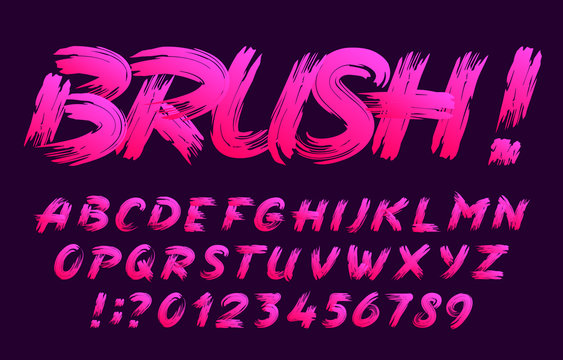 Brush alphabet font. Uppercase handwritten brushstroke letters and numbers. Stock vector typescript for your typography design.