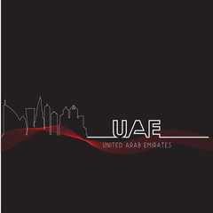 United Arab Emirates line skyline illustration on a black background. Flat vector illustration. Business travel and tourism concept with modern buildings. Image for banner or web site