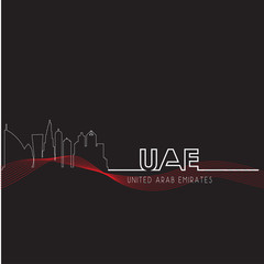 Obraz premium United Arab Emirates line skyline illustration on a black background. Flat vector illustration. Business travel and tourism concept with modern buildings. Image for banner or web site