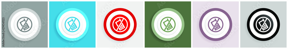 Aufkleber No phone icon set, colorful flat design vector illustrations in 6 options for web design and mobile applications