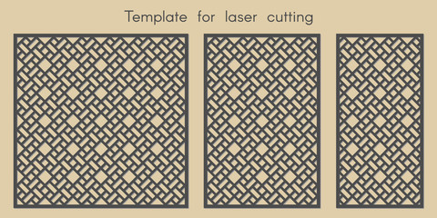 Template for laser cutting. Stencil for panels of wood, metal. Geometric pattern. Abstract background for cut. Vector illustration. Decorative cards. Ratio 1:1, 2:3, 1:2