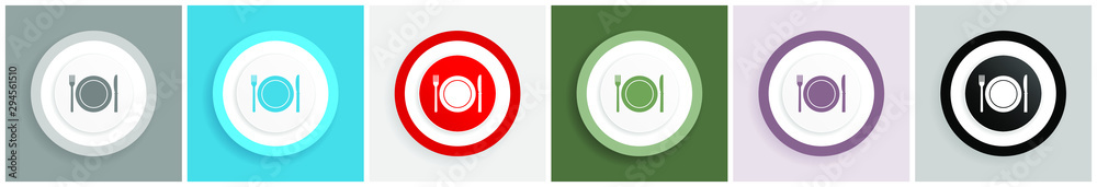 Poster restaurant icon set, colorful flat design vector illustrations in 6 options for web design and mobil