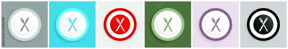 Poster restaurant icon set, colorful flat design vector illustrations in 6 options for web design and mobil