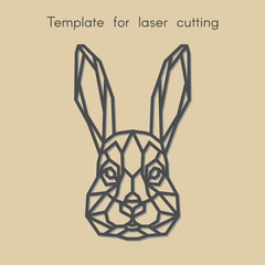 Template animal for laser cutting. Abstract geometric head rabbit for cut. Stencil for decorative panel of wood, metal, paper. Vector illustration.