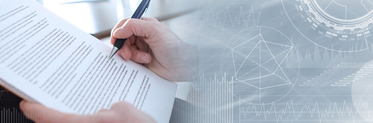 Reading documents; panoramic banner