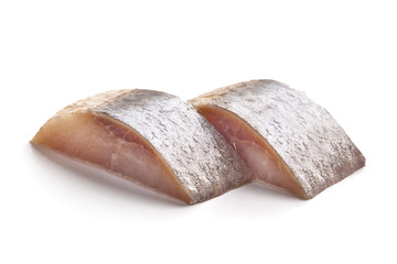 Salted atlantic herring, isolated on white background