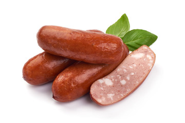 German traditional smoked sausages, isolated on white background