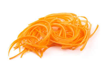 Sliced of Raw Carrot, korean style, ingredients for korean spicy carrots, isolated on white background