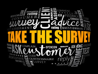 Take the Survey word cloud collage, business concept background