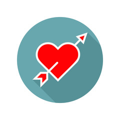 Arrow heart icon. Red Love line sign. Valentines day symbol isolated on gray background. Vector illustration. romance elements. Sticker, patch badge, card for marriage, wedding - Vektör