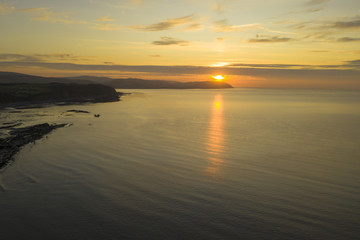 Fototapeta na wymiar Somerset sunrise aerial view over the coast in the UK