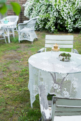garden chair and table stand in the garden for relax