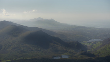 Snowdonia mountain range with Welsh valleys and lovely shadows