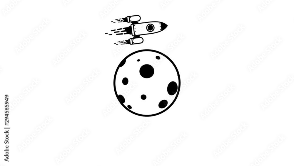 Wall mural rocket flying around planet moon. spaceship on monn orbit. animated icon with alpha channel.