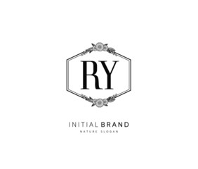 R Y RY Beauty vector initial logo, handwriting logo of initial signature, wedding, fashion, jewerly, boutique, floral and botanical with creative template for any company or business.