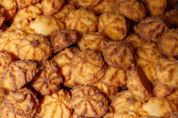 Coconut cookies top view whith selective focus.