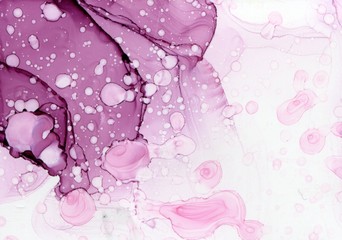 Abstract illustration in alcoholic ink technique. Dark magenta and pink marble texture. Wash drawing effect wallpaper. Modern illustration for card design, banners, ethereal graphic design. - 294568177