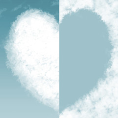 Heart shaped, image of clouds, cotton, feather, smoke