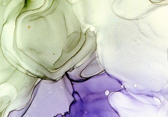 Abstract illustration in alcohol ink technique. Indigo and olive green marble texture. Wash drawing effect wallpaper. Modern illustration for card design, banners, ethereal graphic design. - 294568705