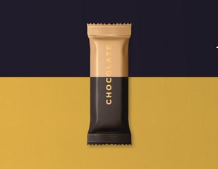split colored package with chocolate bar and Lettering
