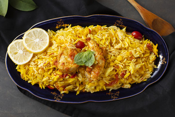 Delicious chicken with rice cooked in indian style