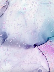 Abstract illustration in alcohol ink technique. Multi-color bubbles on indigo marble texture. Wash drawing effect wallpaper. Modern illustration for card design, banners and ethereal graphic design. - 294570194