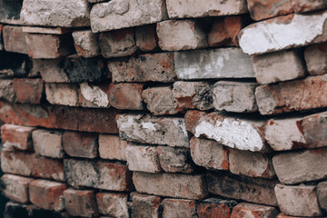 Ancient bricks. A lot of vintage bricks, old brickwork texture.
