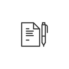 Document with pen line icon in simple design on a white background